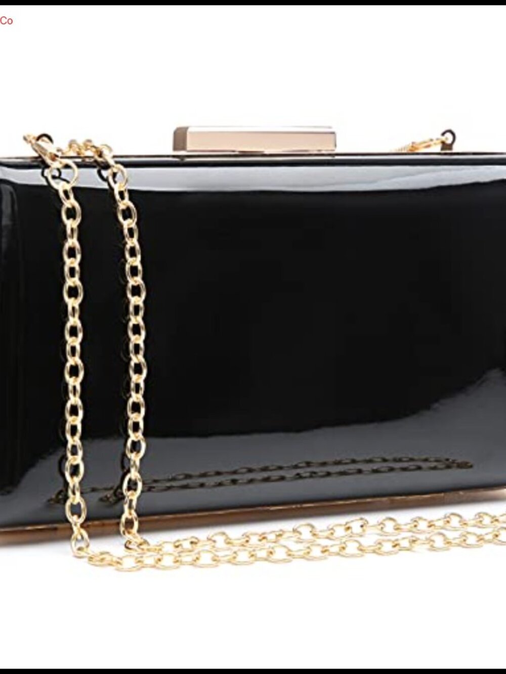 Glossy Patent Vegan Leather Pleated Evening Clutch Purse Detachable Chain Strap